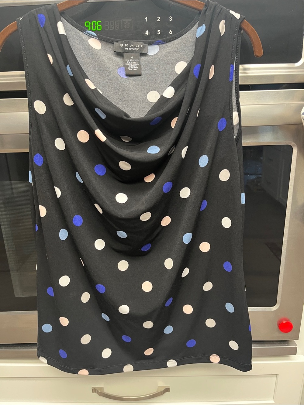 Grace Elements Black Cowl Neck Polka Dot Tank with Blue & Pink Dots